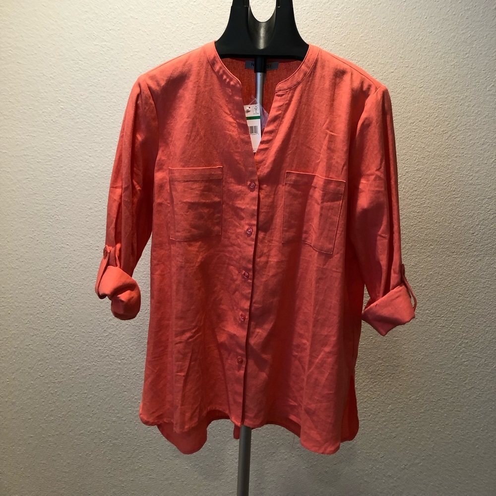 Nine West Vibrant Coral Blouse Size L